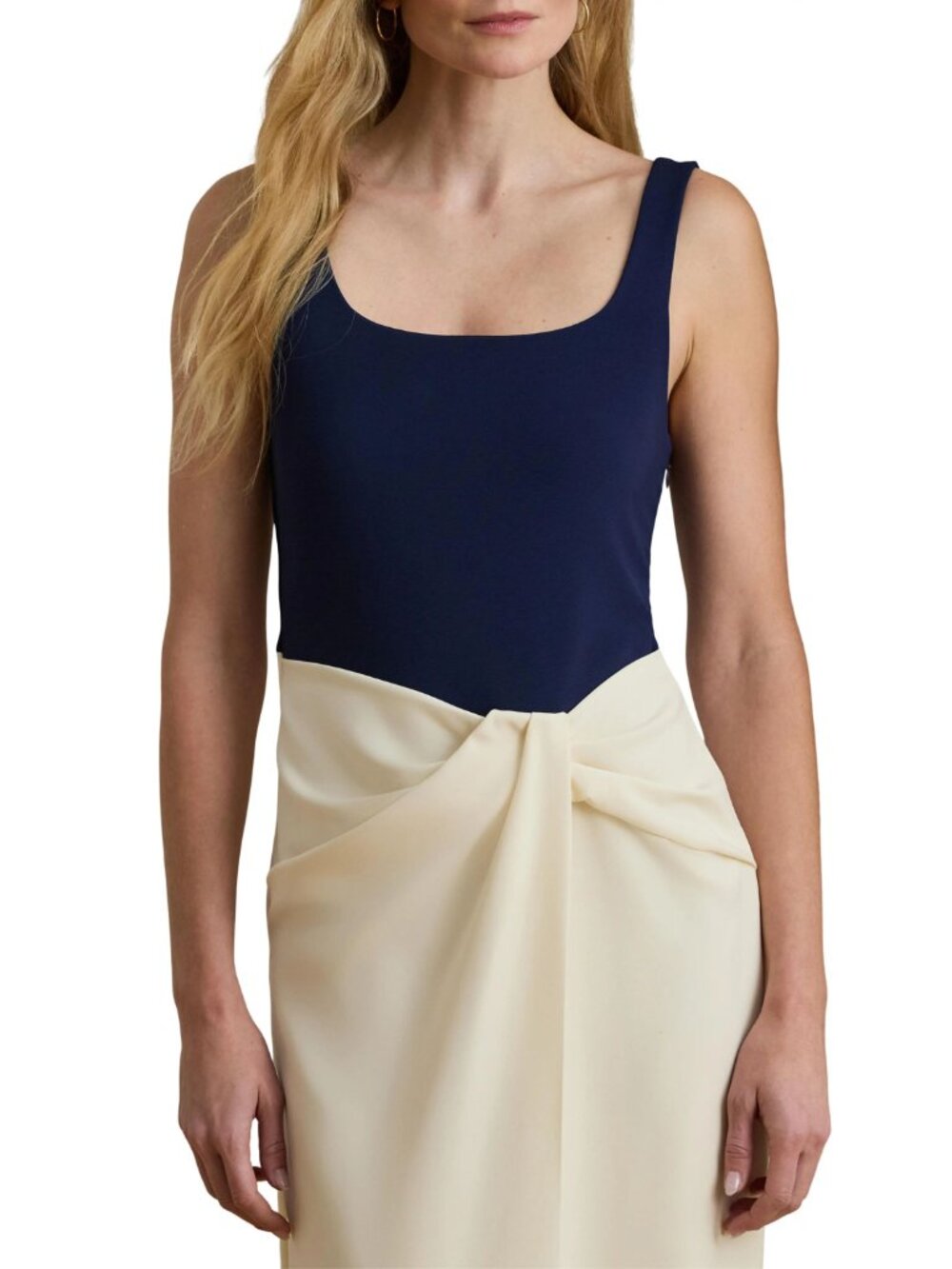 🆕RALPH LAUREN Two-Tone Ottoman Crepe Sleeveless Gown Navy Blue/Ivory 16 - Picture 4 of 16